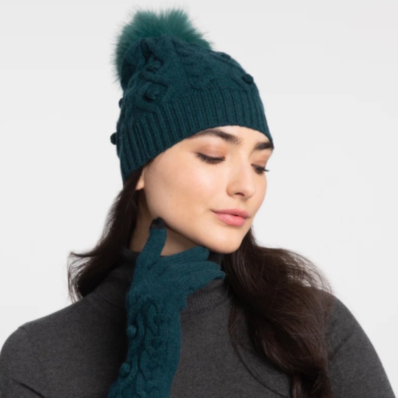 KINROSS CASHMERE CABLE HAT WITH POM - Picture 5 of 5